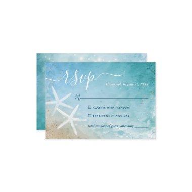 Watercolor Starfish Elegant Beach Wedding RSVP Card