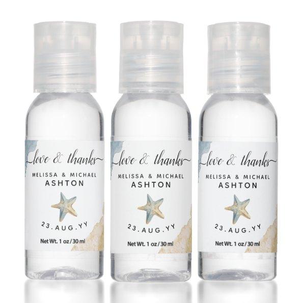 Watercolor Starfish Love & Thanks Beach Wedding Hand Sanitizer