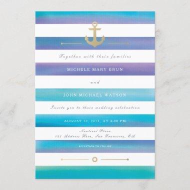 Watercolor Striped Nautical Wedding Invite