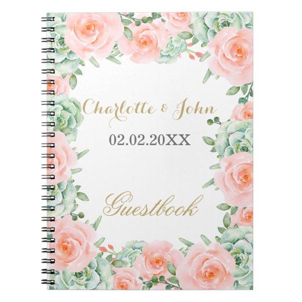 Watercolor Succulent Blush Floral Elegant Wedding Notebook