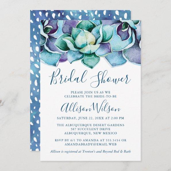 Watercolor Succulent Bridal Shower Invitations