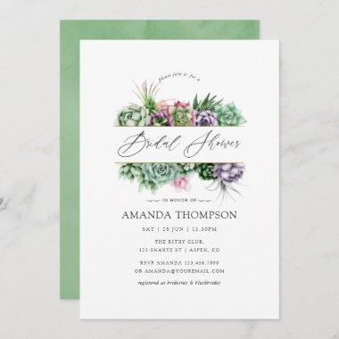 Watercolor Succulent Geometric Bridal Shower Invitations