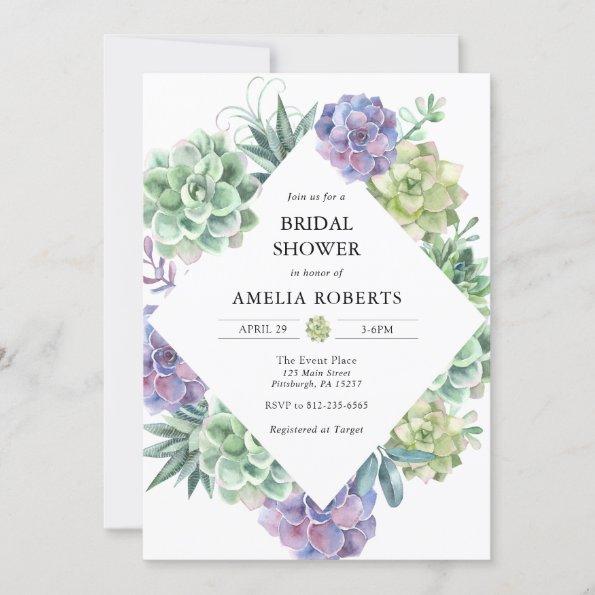 Watercolor Succulents Bridal Shower Invitations