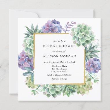 Watercolor Succulents Bridal Shower Invitations
