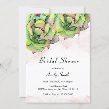Watercolor Succulents Bridal Shower Pink Invite