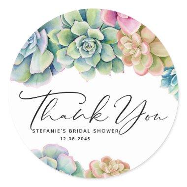 Watercolor Succulents  Thank You Classic Round Sticker