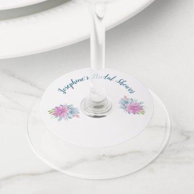 Watercolor Succulents Bridal Shower Wine Glass Tag