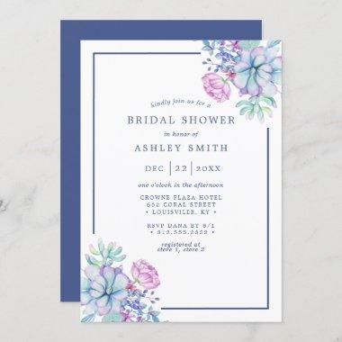 Watercolor Succulents Floral Boho Bridal Shower Invitations