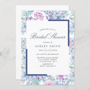 Watercolor Succulents Floral Pastel Bridal Shower Invitations