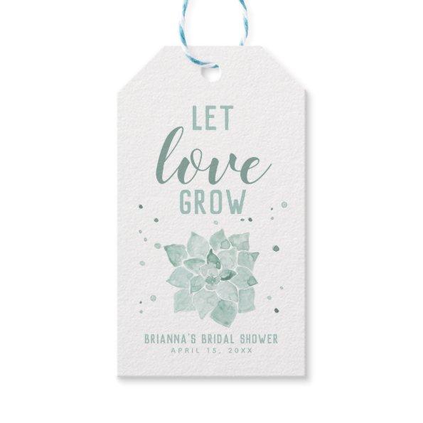 Watercolor Succulents Let Love Grow Bridal Shower Gift Tags