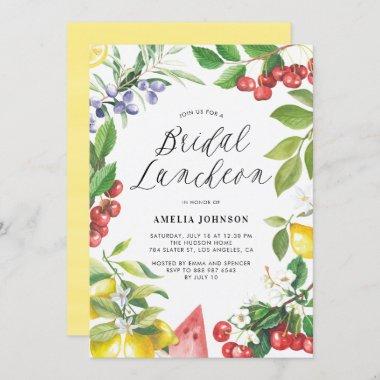 Watercolor Summer Fruits Floral Bridal Luncheon Invitations
