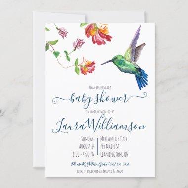 Watercolor Summer Hummingbird Baby Shower Invitations