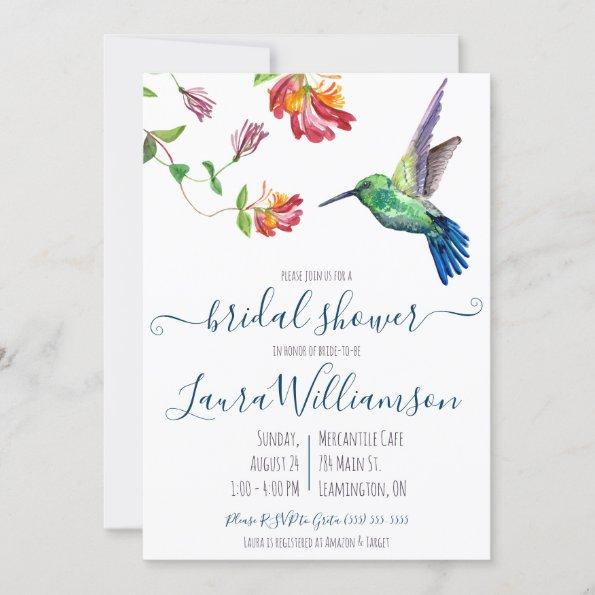 Watercolor Summer Hummingbird Bridal Shower Invitations