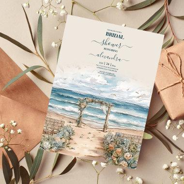 Watercolor Summer Ocean Beach Wedding Invitations