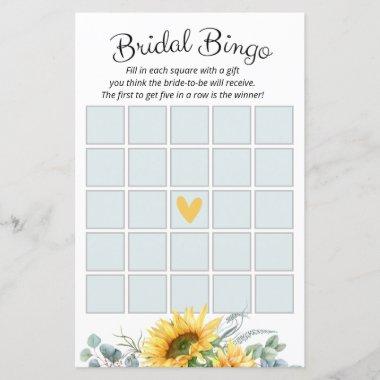 Watercolor Sunflower Bridal Shower Bingo Game