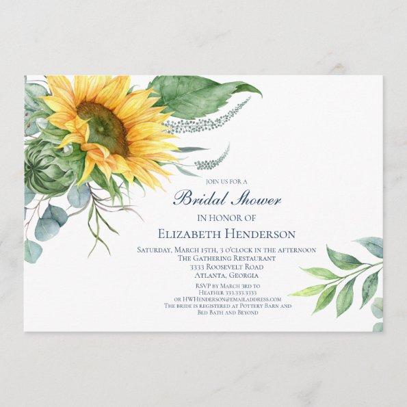 Watercolor Sunflower Bridal Shower Invitations