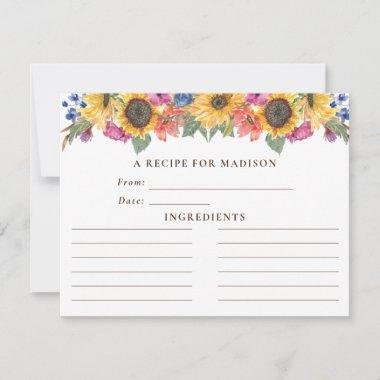 Watercolor Sunflower Bridal Shower Recipe Invitations