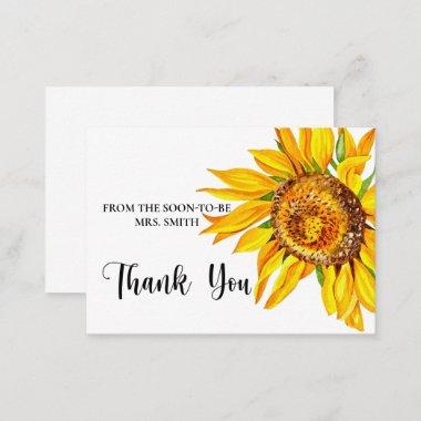 Watercolor Sunflower bridal shower thank you Invitations