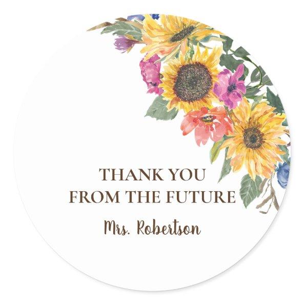 Watercolor Sunflower Bridal Shower Thank you Classic Round Sticker