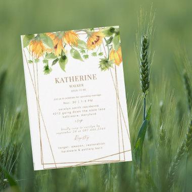 Watercolor Sunflower Cascade Bridal Shower Invitations