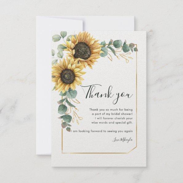 Watercolor Sunflower Eucalyptus Bridal Shower Thank You Invitations