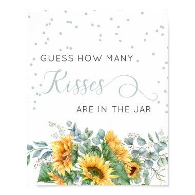 Watercolor Sunflower Guess How Many Kisses Shower Poster