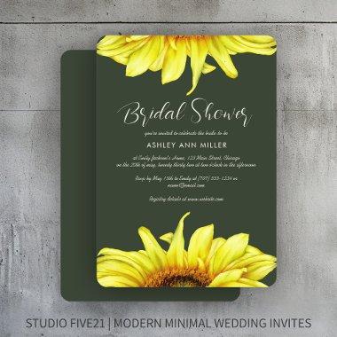 Watercolor Sunflower Moss Green Wedding Shower