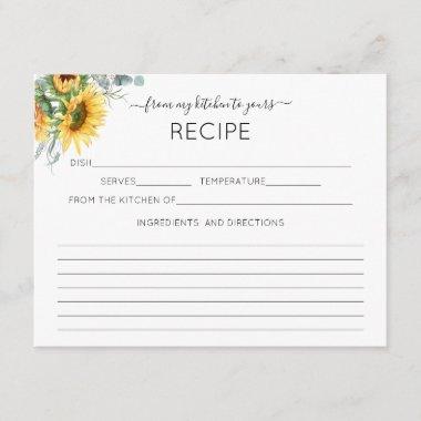 Watercolor Sunflower Recipe Invitations