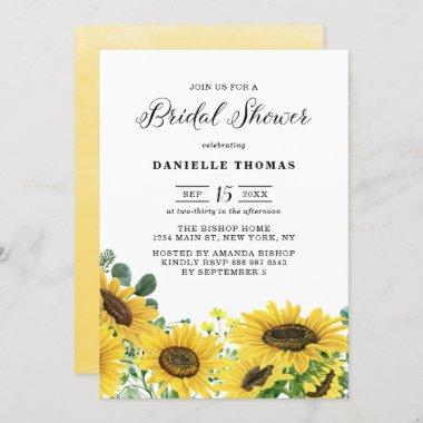Watercolor Sunflowers and Eucalyptus Bridal Shower Invitations