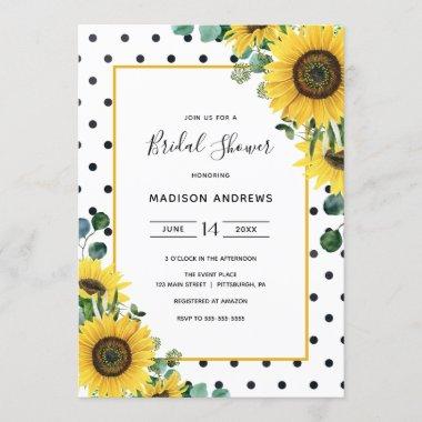 Watercolor Sunflowers and polka dots Bridal Shower Invitations