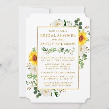 Watercolor Sunflowers Bridal Shower White Floral Invitations