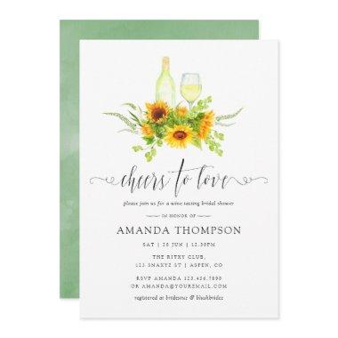 Watercolor Sunflowers Bridal Shower Wine Tasting Invitations