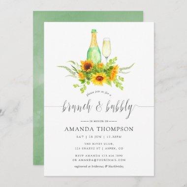 Watercolor Sunflowers Brunch and Bubbly Invitations