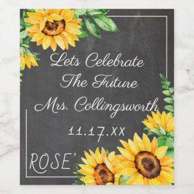 Watercolor Sunflowers Chalkboard Look Sparkling Wi Wine Label
