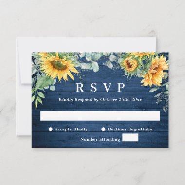 Watercolor Sunflowers Eucalyptus Rustic Wedding  RSVP Card