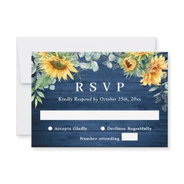 Watercolor Sunflowers Eucalyptus Rustic Wedding  RSVP Card