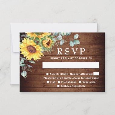 Watercolor Sunflowers Eucalyptus Wedding RSVP Card