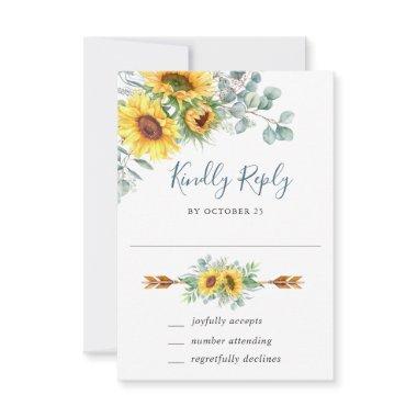 Watercolor Sunflowers Eucalyptus Wedding RSVP Card