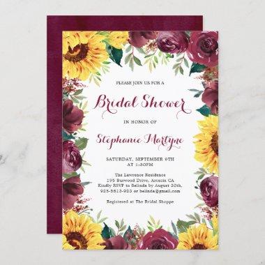 Watercolor Sunflowers Floral Border Bridal Shower Invitations