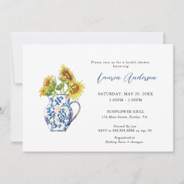 Watercolor sunflowers in vase Bridal shower Announcement