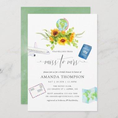 Watercolor Sunflowers Miss To Mrs Bridal Shower Invitations