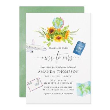 Watercolor Sunflowers Miss To Mrs Bridal Shower Invitations