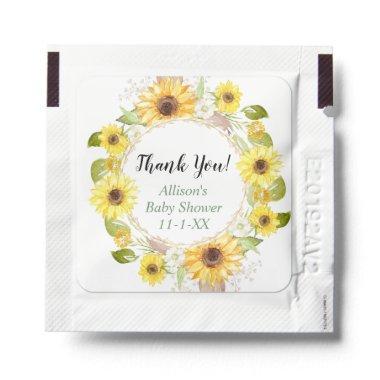 Watercolor sunflowers yellow greenery gold elegant hand sanitizer packet