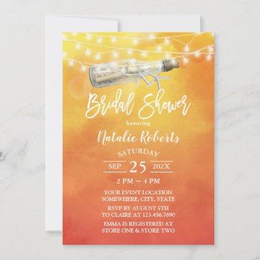 Watercolor Sunset Beach Love Message Bridal Shower Invitations