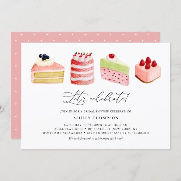 Watercolor Sweet Cakes Bridal Shower Brunch Invitations