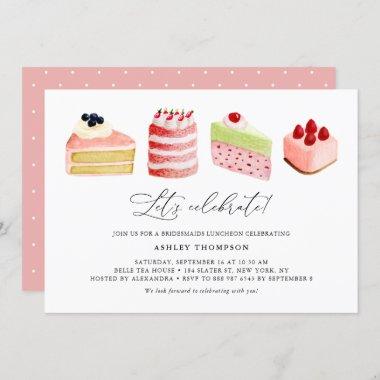 Watercolor Sweet Cakes Bridesmaids Luncheon Invitations