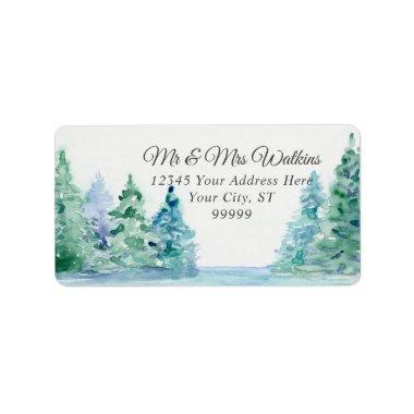 Watercolor Tall Mountain Pines n Lake Address Label
