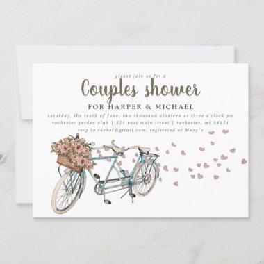 Watercolor Tandem bicycle couples shower Invitations