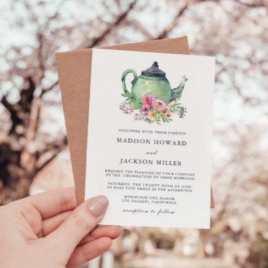 Watercolor Tea Party Wedding Invitations