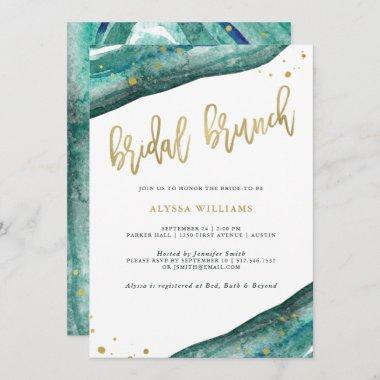 Watercolor Teal and Gold Geode Bridal Brunch Invitations